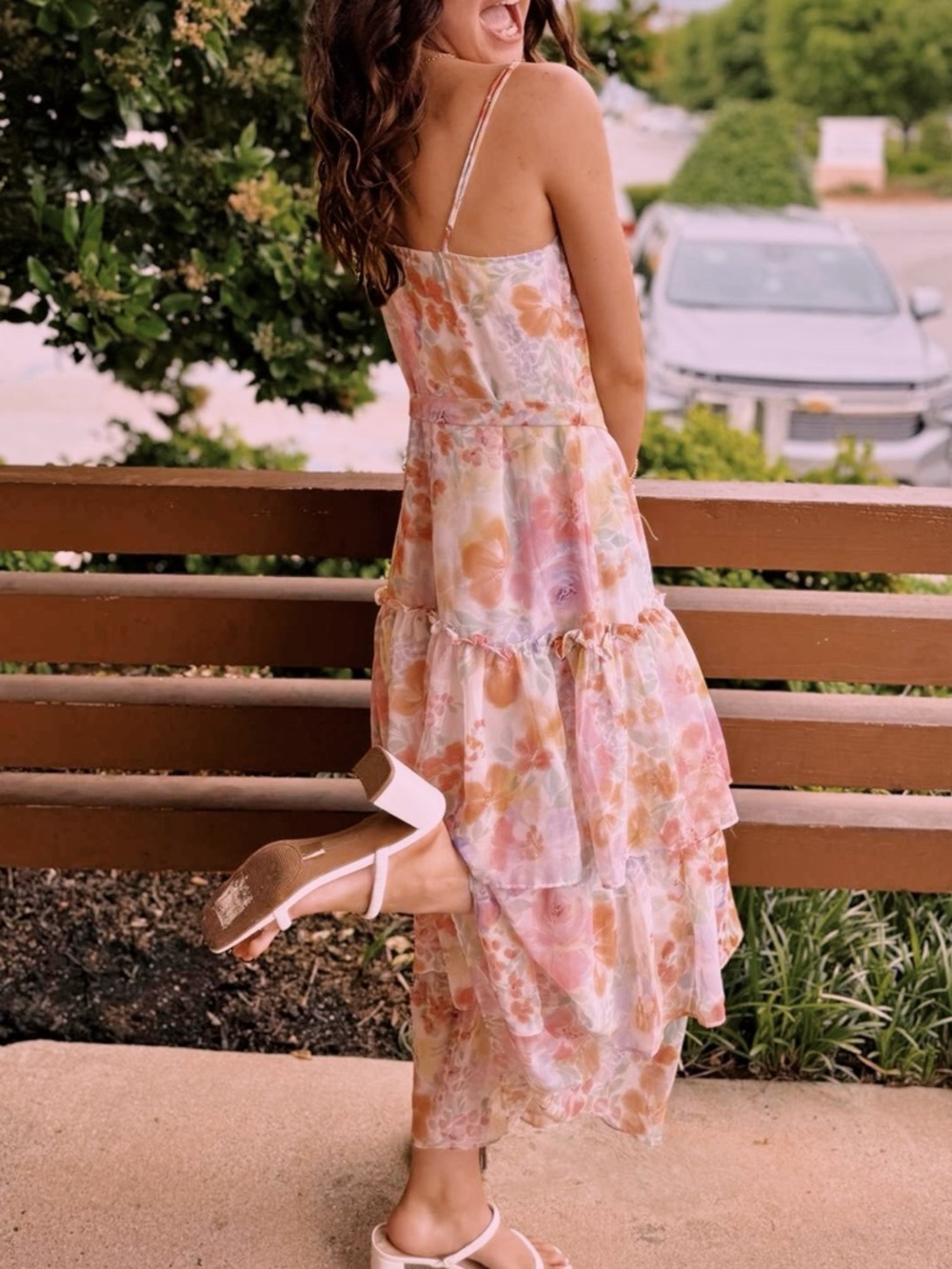 Pastel Floral Tiered Maxi Dress with Tie Waist - Picture 3 of 3